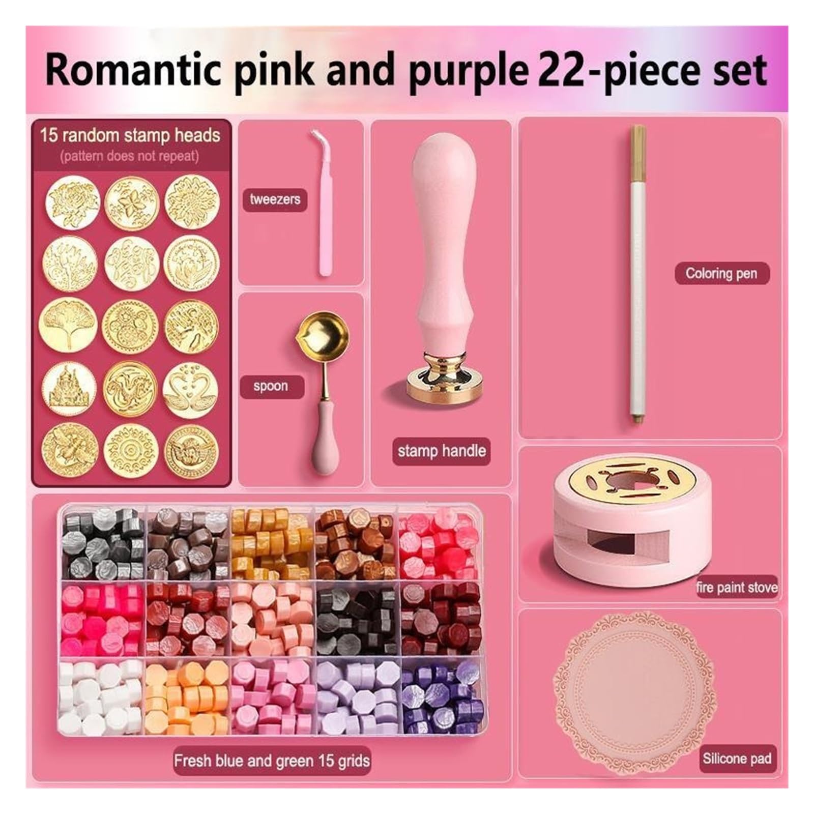 Ceralacca Set Di Timbri for Sigillo Di Cera | Kit di sigillatura laccato Forniture fai da te Scrapbooking Invito a nozze decorativo(Set 13-25pcs)