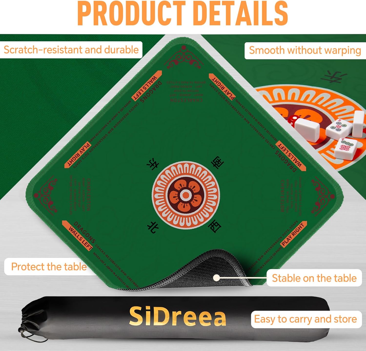 Mahjong Mat, 32.4×32.4 Inch Noise Reduction Anti-Slip Mahjong Mat for Table, Mahjong Table Mat for Poker, Card, Board Games Table Mat, Tile Games, Dominoes