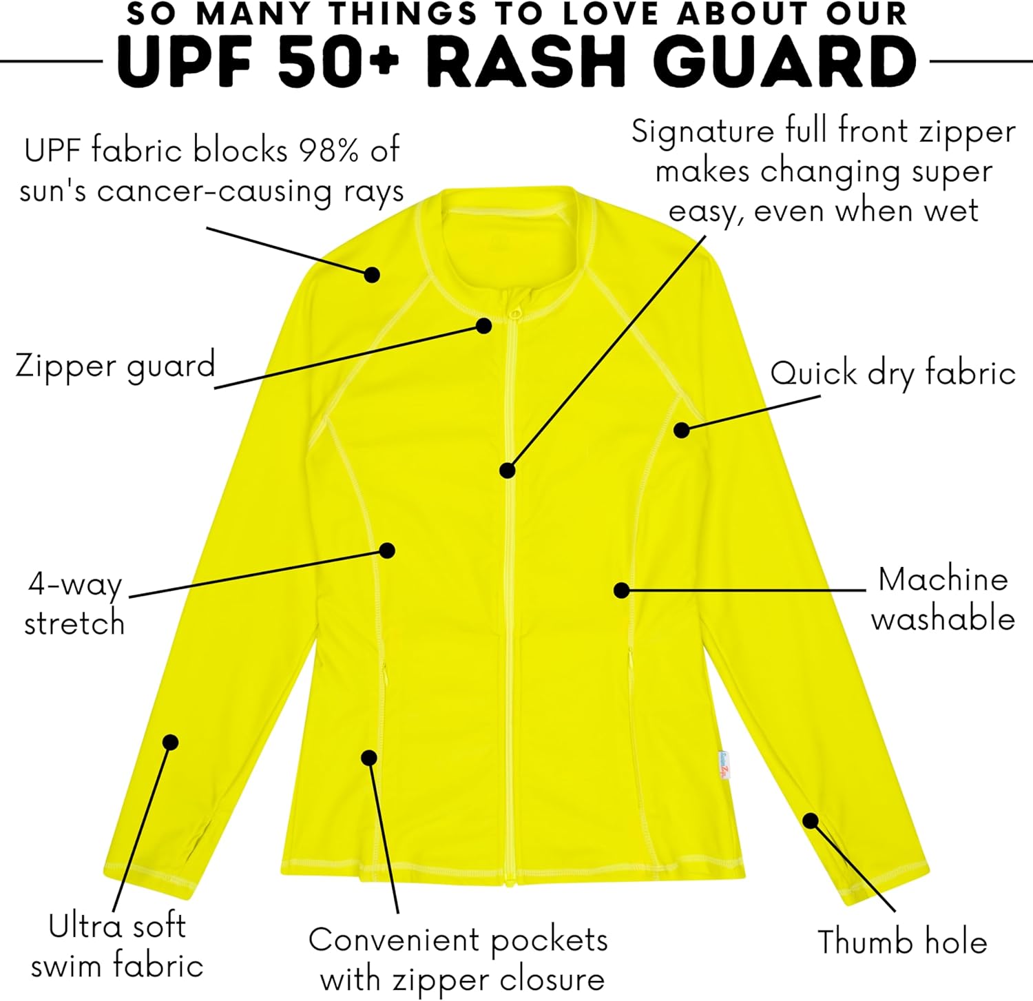 SwimZip Women's Long Sleeve Rash Guard with Pockets & UPF 50+ Sun Protection