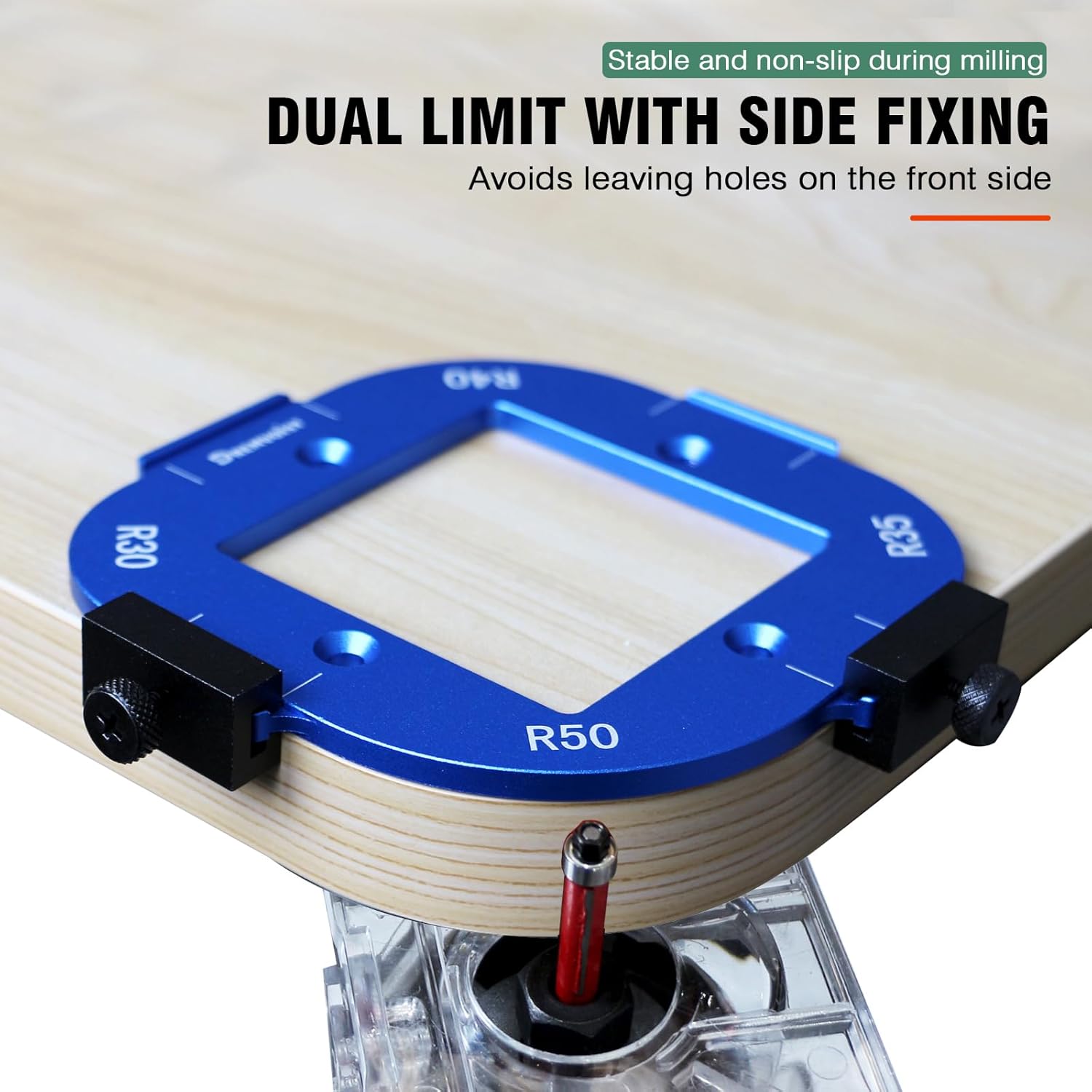 Router Corner Radius Template 2 Pack,with 2 Trim Bit Aluminum Alloy Radius Jig Router Templates,8-in-1 Arc Cutting Guide Set (R10-R50),Use with Router Table,Fits Handheld,Trim,and Table Routers,Blue