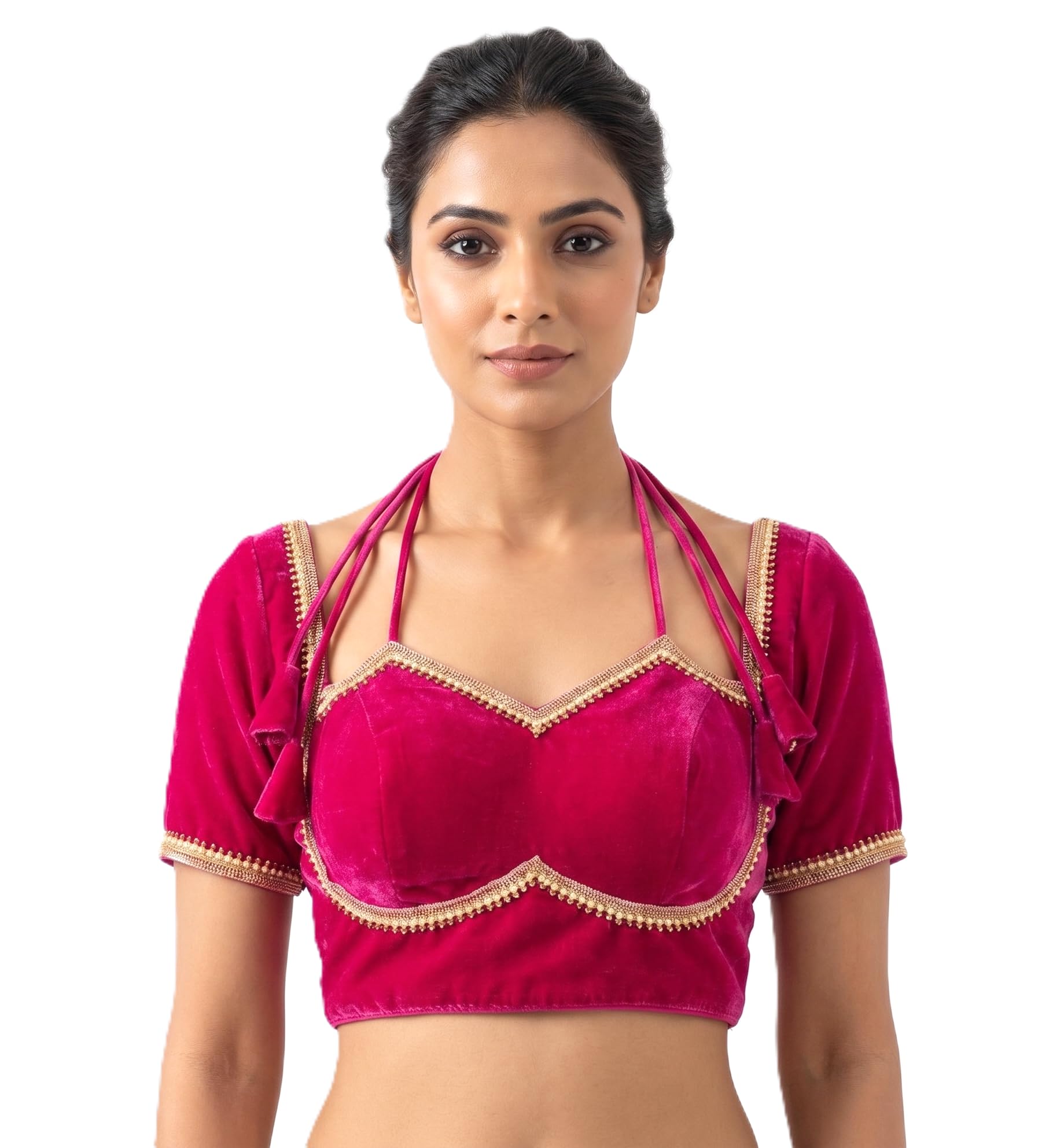 Women Velvet Blouse with Golden Lace Work Blouse for Festive and Party-picture-53
