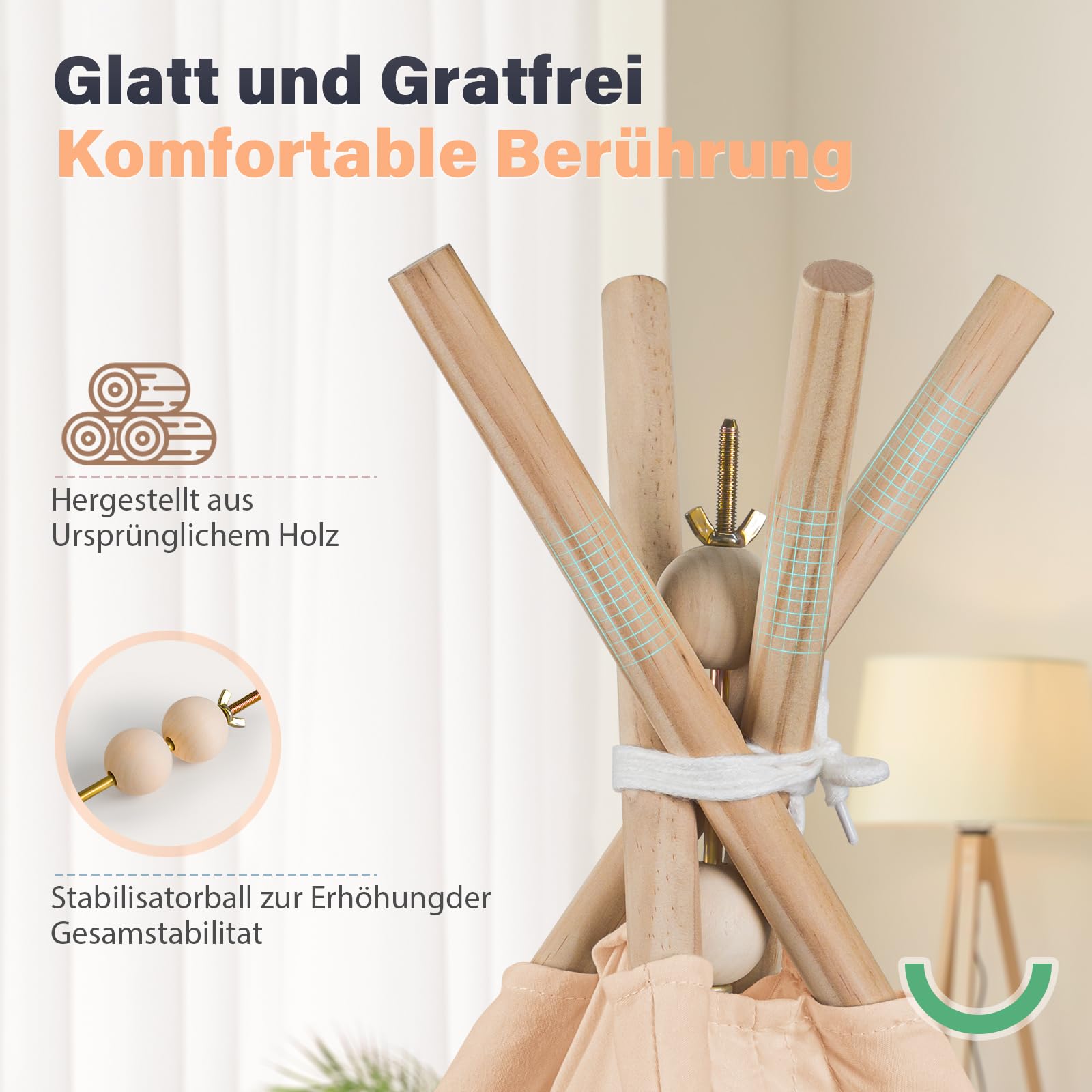 Tipi tenda per bambini, tenda da gioco con coperta imbottita, catena luminosa, borsa per il trasporto, stile Montessori, per bambini, colore: verde chiaro