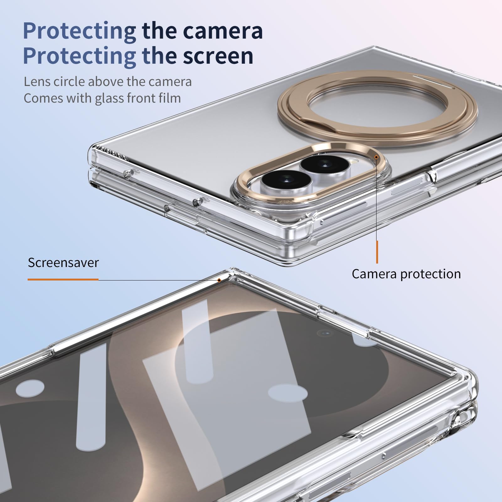 BGZ - Custodia trasparente per Samsung Galaxy Z Fold 8, con pellicola | Custodia magnetica per MagSafe, supporto ad anello a 360°, sottile, antiurto, trasparente, per Samsung ZFold8