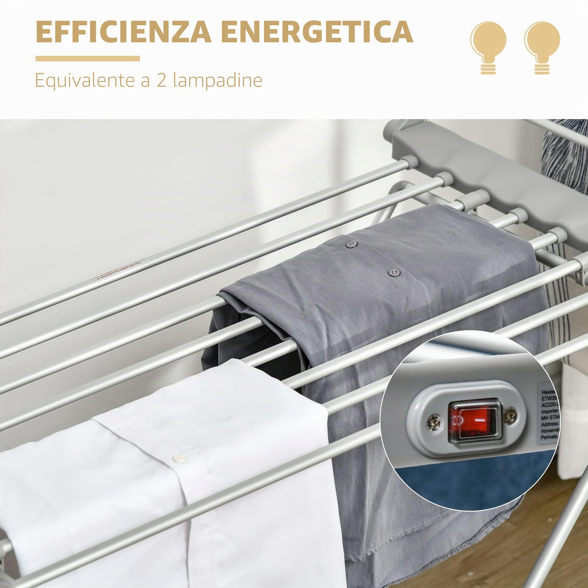 Stendibiancheria elettrico, 144L x 53P x 91Acm. Argemto