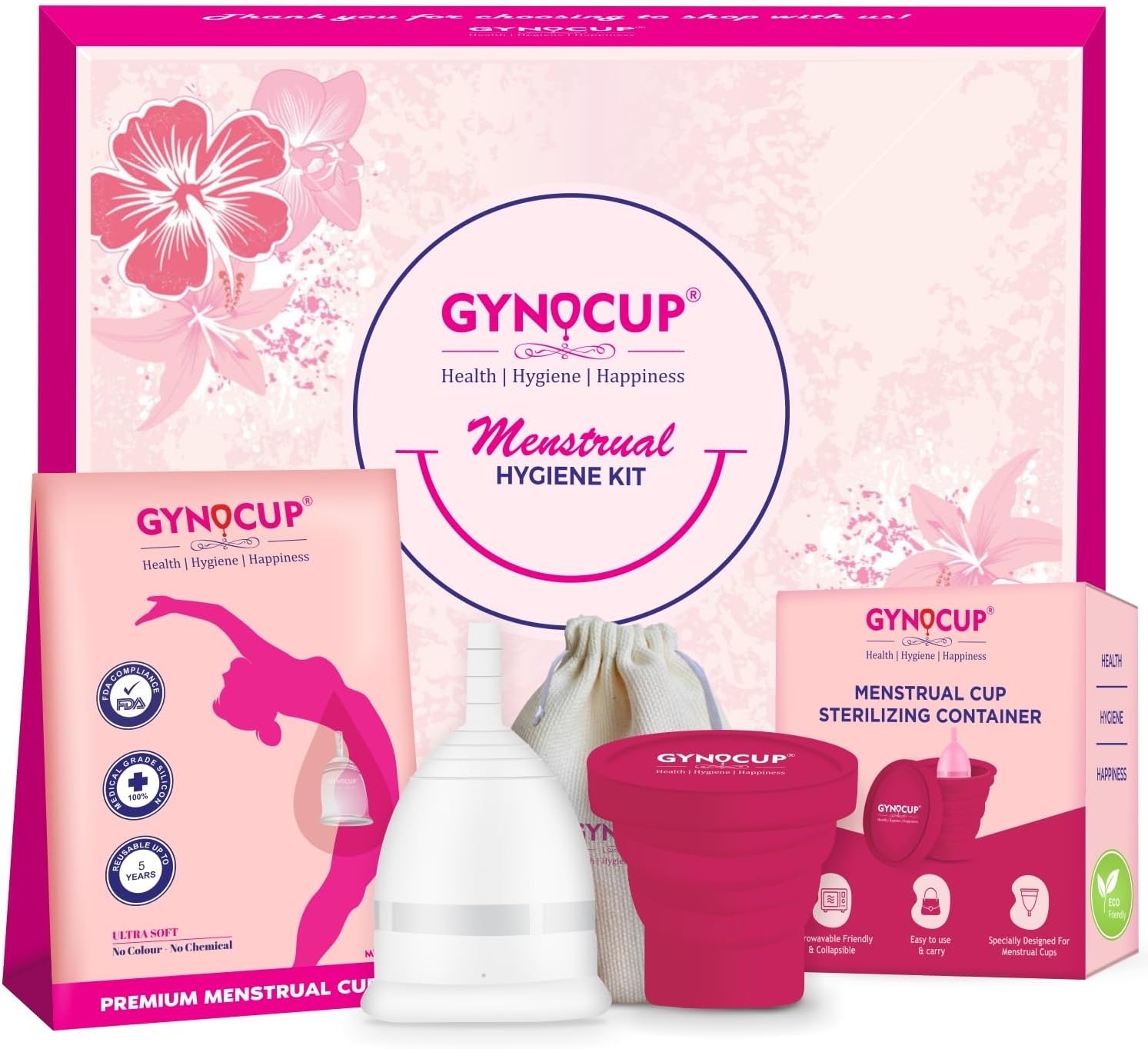 GynoCup Reusable Menstrual Cup for Women (White, Large) | Includes Sterilizer | Ultra Soft, Odor & Rash Free | Leak-Proof Protection Up to 10–12 Hours | FDA Approved | Medical-Grade Silicone