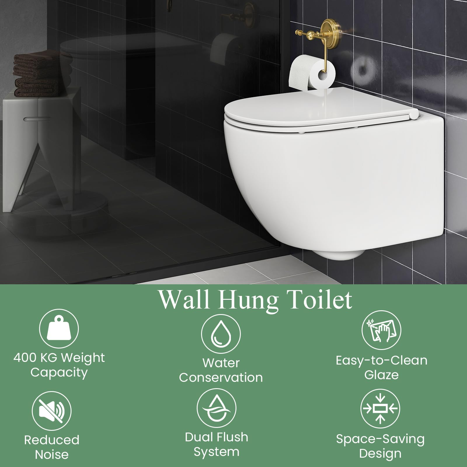 LIFEZEAL Water Sospeso, Sanitari a Muro, Incasso WC, Toilette, con Copriwater a Chiusura Rallentata, Sedile, Kit di Montaggio, Sistema di Doppio Scarico, Risparmio di Acqua, Pulizia Facile, Ceramica