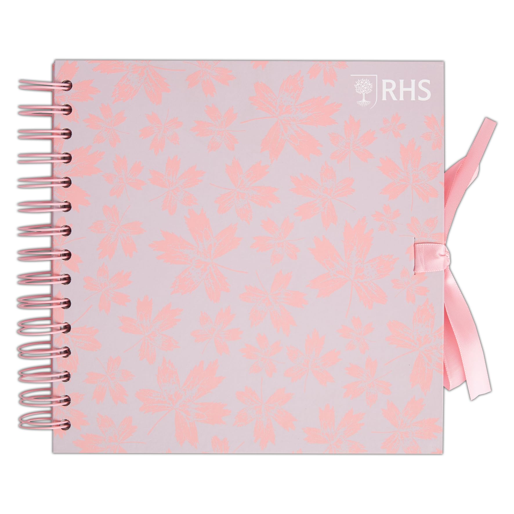 RHS The Royal Horticultural Society Wiro Bound Hardback Scrapbook, 40 Pages, White Paper, Leaves, 12" x 12", Multicoloured, with Coordinating Ribbon Closure and Wire Colours