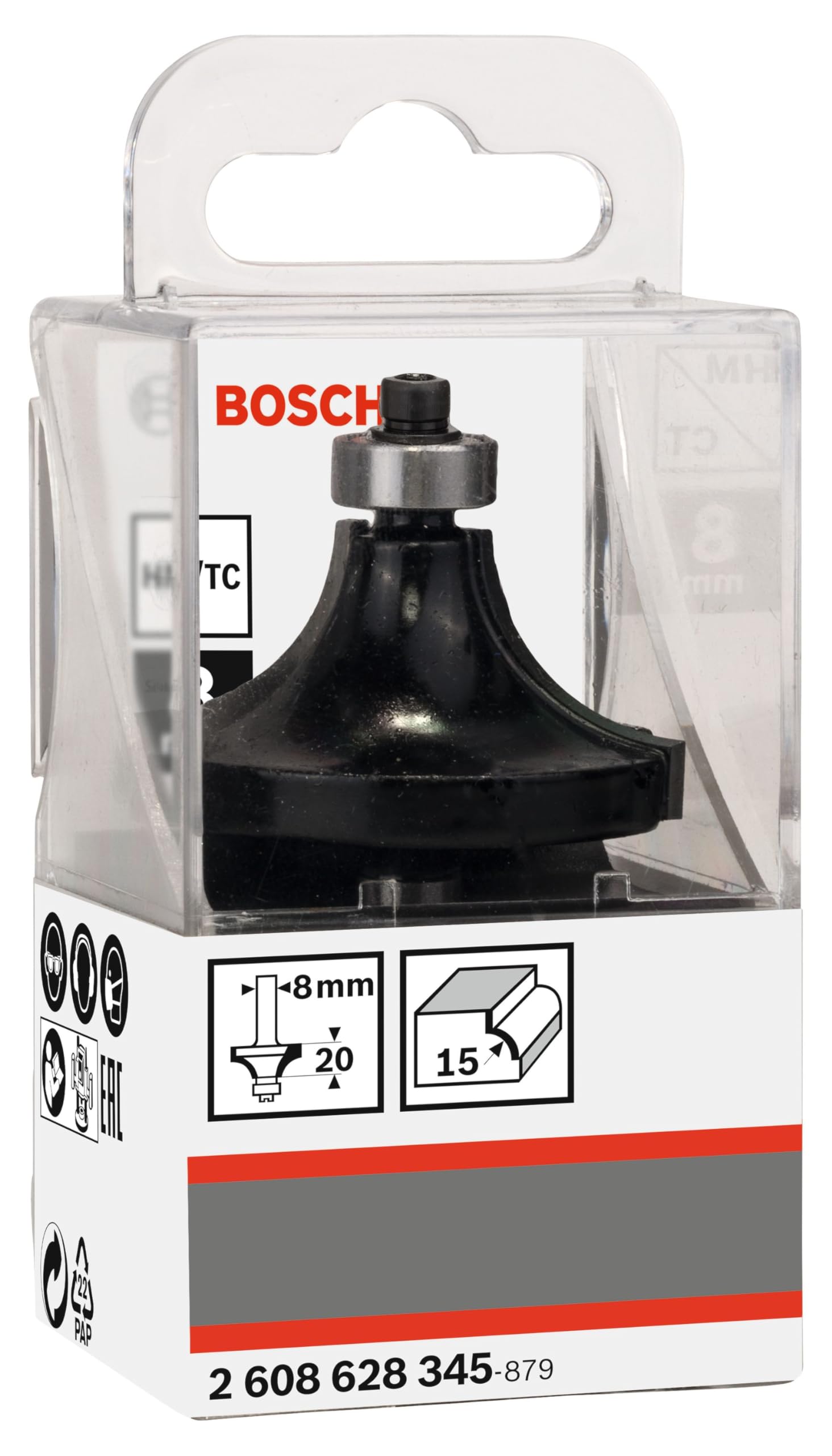 Bosch Professional Frez do zaokrągleń Standard for Wood (do drewna, Kąt 15 mm, Długość robocza 22 mm, Akcesoria frezarek ręcznych)