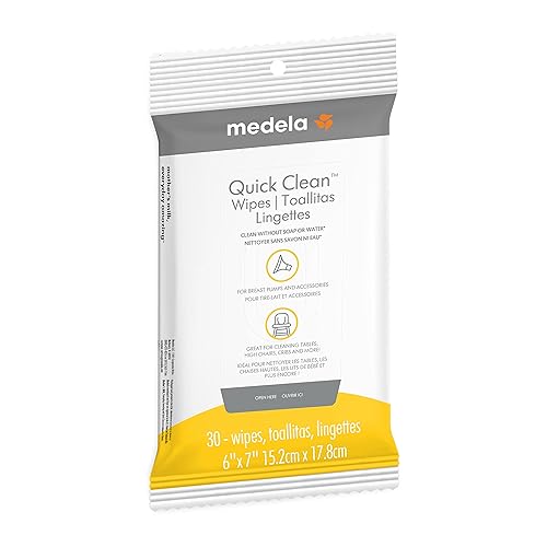 Medela Extractor de leche de limpieza rápida y toallitas accesorias 30 unidades resellables prácticas e higiénicas para limpieza sobre la marcha