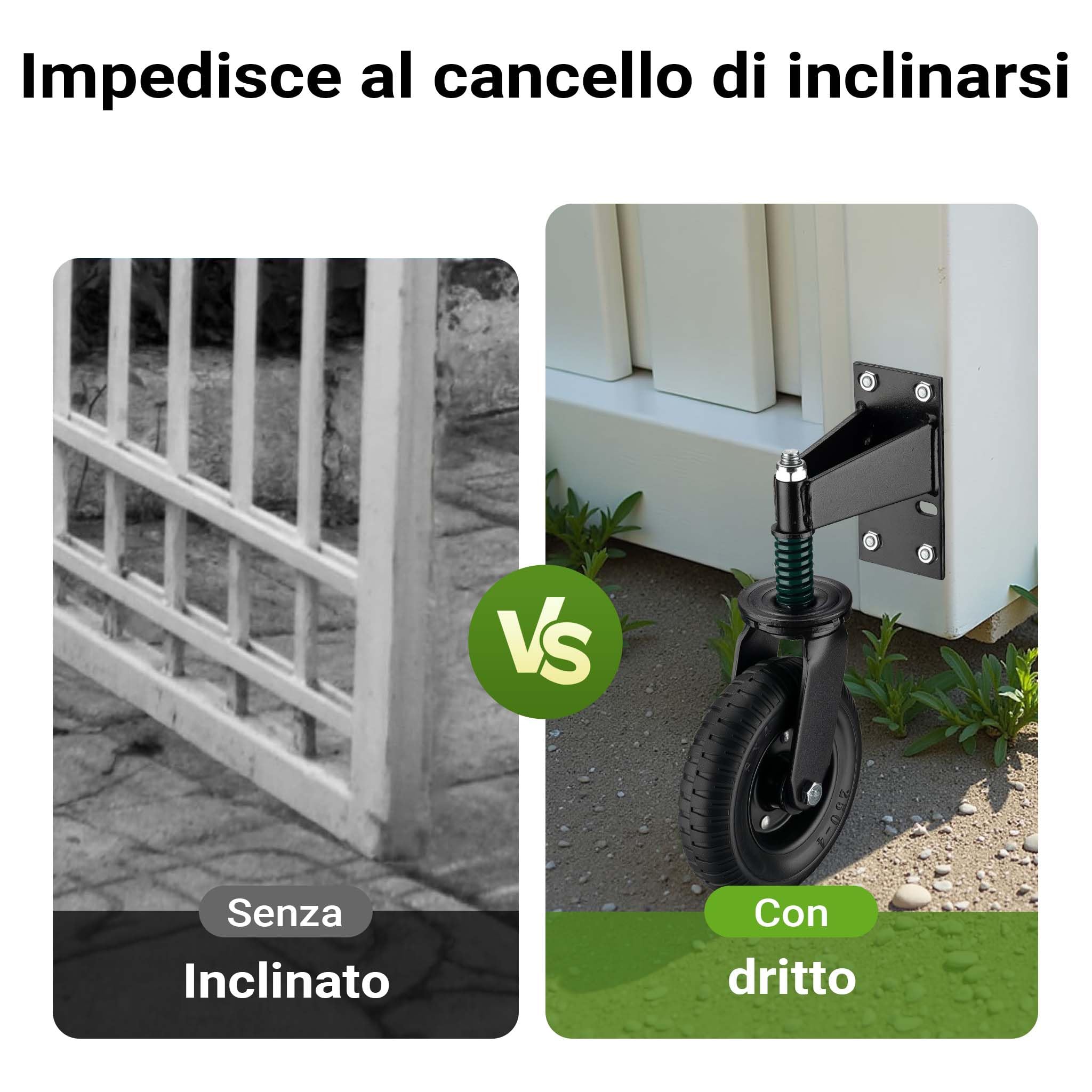 Wiltec Ruota per cancello girevole a 360°, diametro 200 mm, portata max 275 kg, ruote per cancelli pesanti, in acciaio vernicato a polvere e gomma, per cancello scorrevole e da giardino