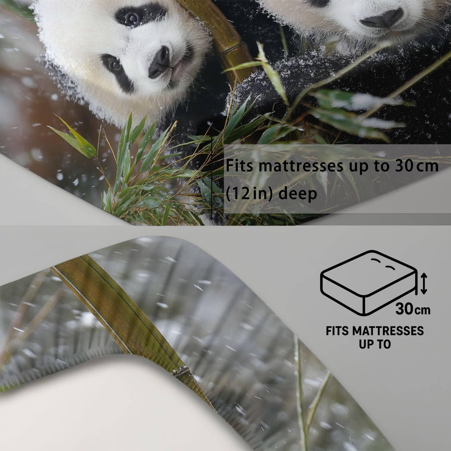 Kinderzimmer Spannbettlaken 200 x 200 cm - Mikrofaser Baby Panda, Schneeflocken, Frisch Bettwäsche-Set, Realistische Fotografie, Harmonie with 30 cm Tiefe Tasche Bettlaken