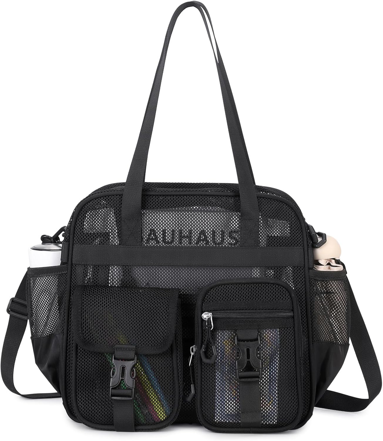 MOONBABY Mesh Beach Tote Bag for Stadium Events 12x6x12 Net Purse Bag for Women with Detachable Long Strap for Work, Sports