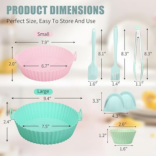 Miniatura 2 de Viliwin Juego de 19 accesorios para freidora de aire, forros de silicona para freidora de aire, cesta de 7.5 y 6.9 pulgadas con asas,
