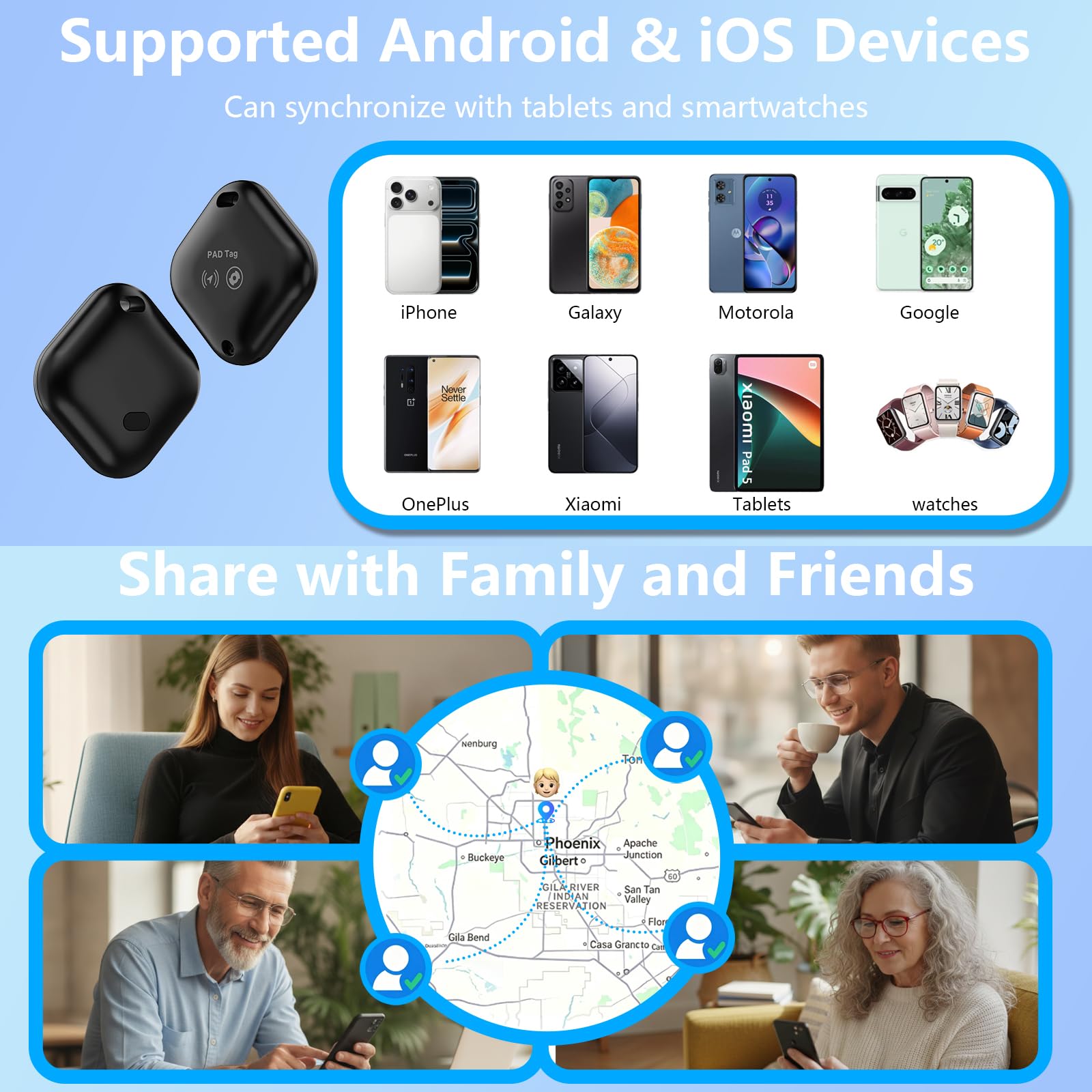 Smart Traceur Tag Android&iOS avec iOS Find My et Google Find Hub, Lot de 2