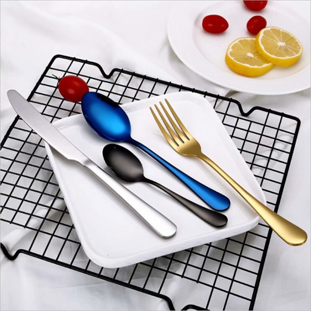 Set Di 4 Posate Da Picnic In Acciaio Inox - Coltello, Forchetta E Cucchiaio Riutilizzabili, Ecologici E Lavabili In Lavastoviglie, Per Viaggi E Campeggio (Argento, 19 Cm)
