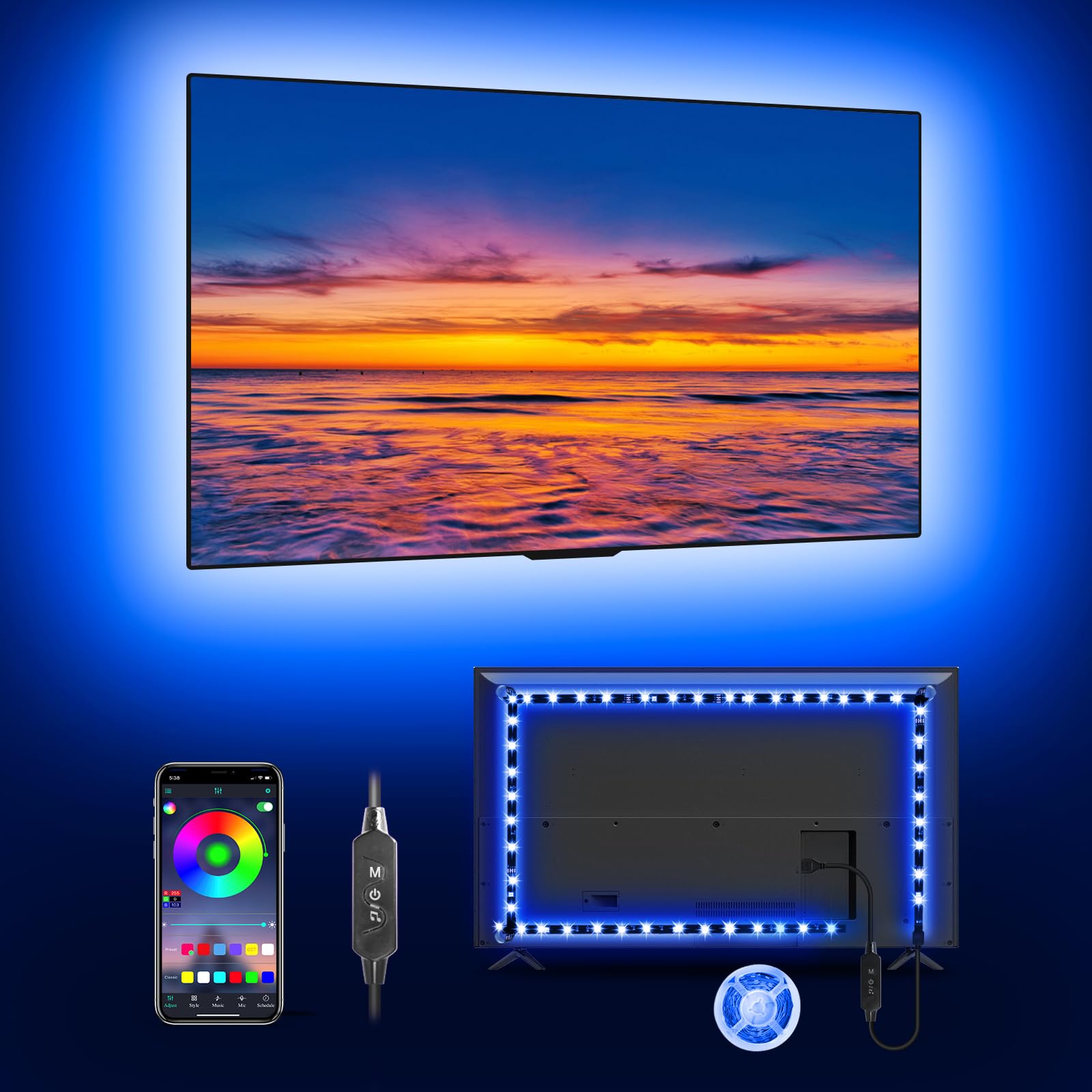 MATICOD LED Lights for TV, 16.4ft RGB Strip Lights for TV Behind 50-70in TV, Bluetooth APP Remote Control Music Sync TV Backlight for Bedroom Gaming Room