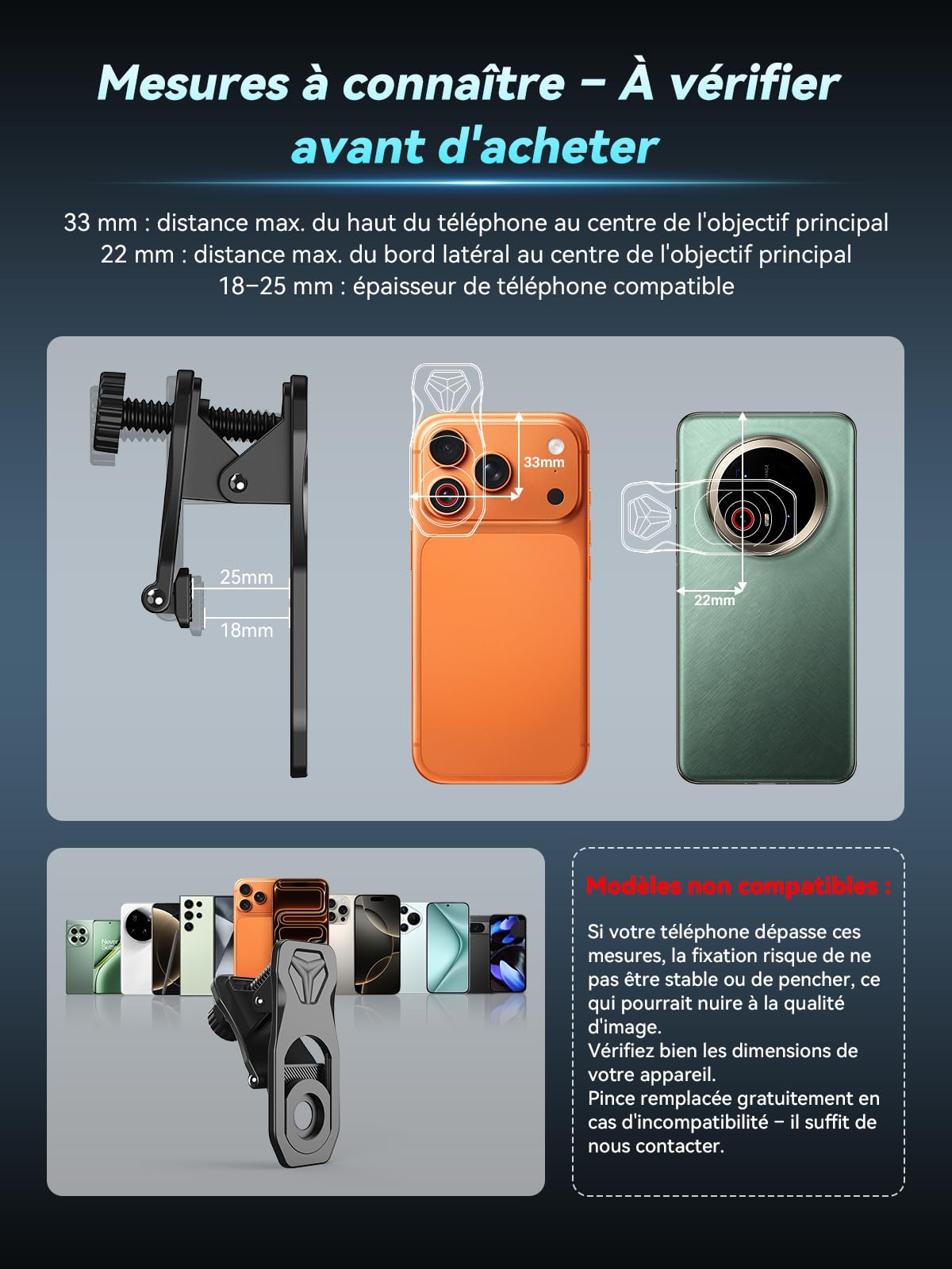 APEXEL TeleZoom 5-10X, objectif zoom téléobjectif 5-10x 150-300 mm, clip universel pour téléphones portables, optique multicouche, compatible avec iPhone Samsung Huawei