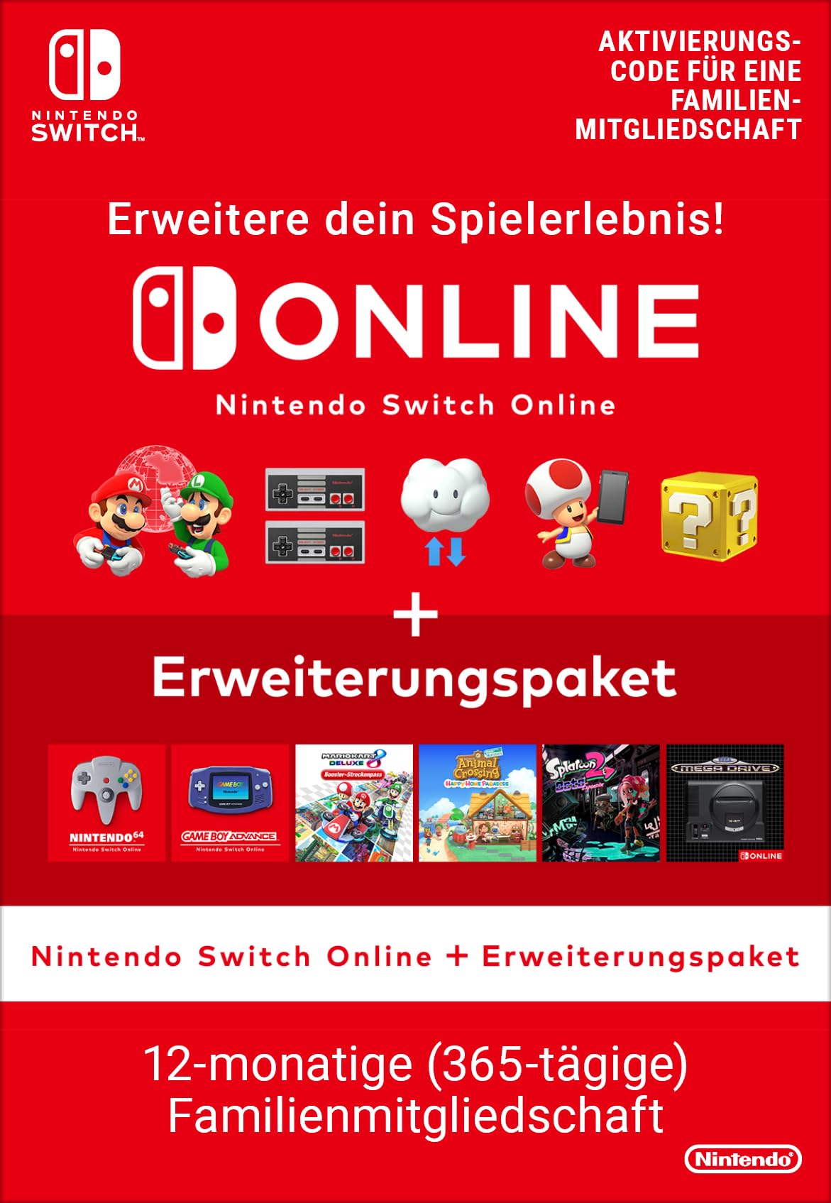 Nintendo Switch Online + Erweiterungspaket (Familienmitgliedschaft) - Standard | Nintendo Switch - Download Code