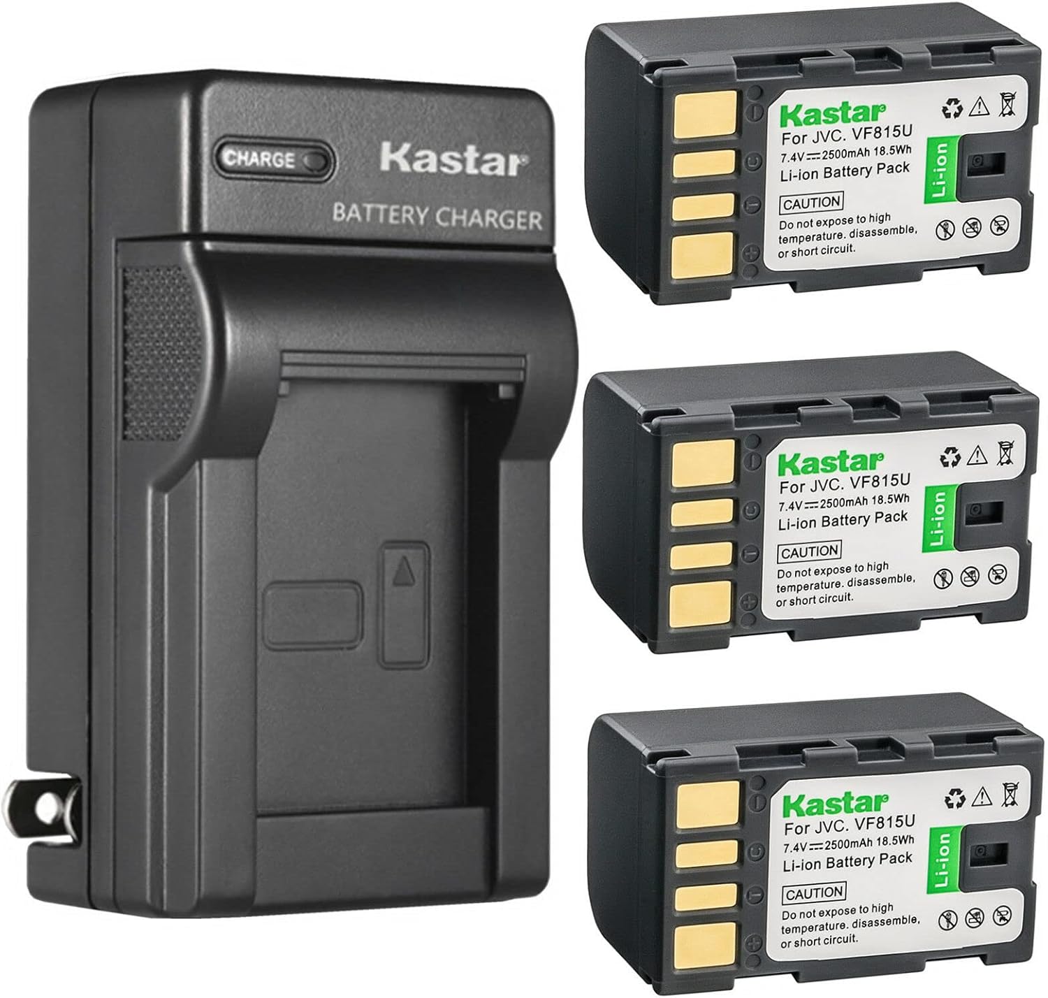 Kastar 3-Pack Battery and AC Wall Charger Replacement for JVC GR-D796EX GR-D796US GR-D820 GR-D820EK GR-D850 GR-D850EK GR-D850EX GR-D850US GR-D851 GR-D853 GR-D860 GR-D860EK GR-D870 GR-D870EK GR-D870US