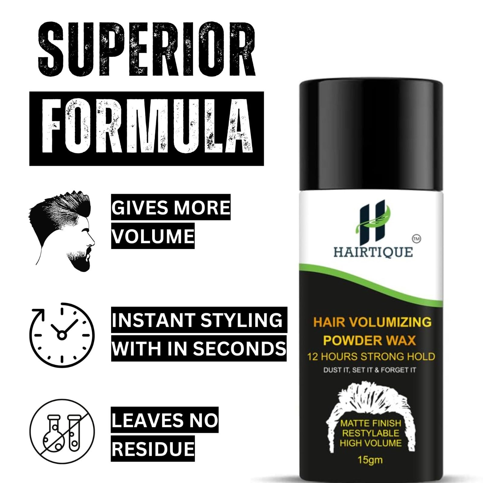 Hairtique Hair Powder for Men - Hair Volume Powder 12 Hours Strong Hold, Hair Volumizing Powder for Men – Matte Finish, Long-Lasting Hold, Volume & Texture – 15g 1