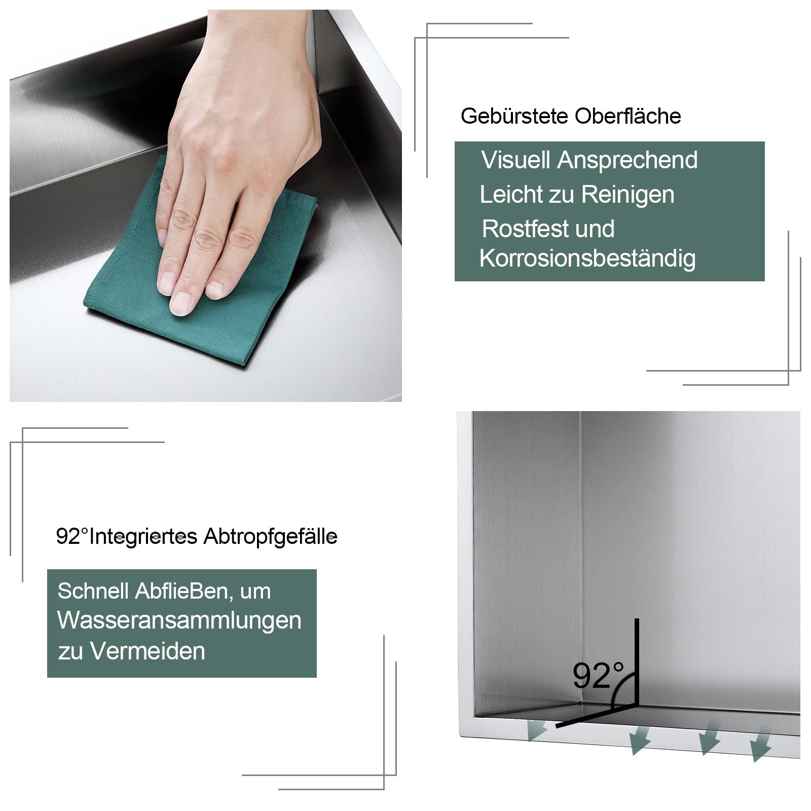 Wandnische Dusche Edelstahl 304, Keine Fliesen Erforderlich, Eingebettet Duschnische 60 x 30 x 10 cm, Duschnische Einzelregal Lagerung für Badezimmer, Gebürstet