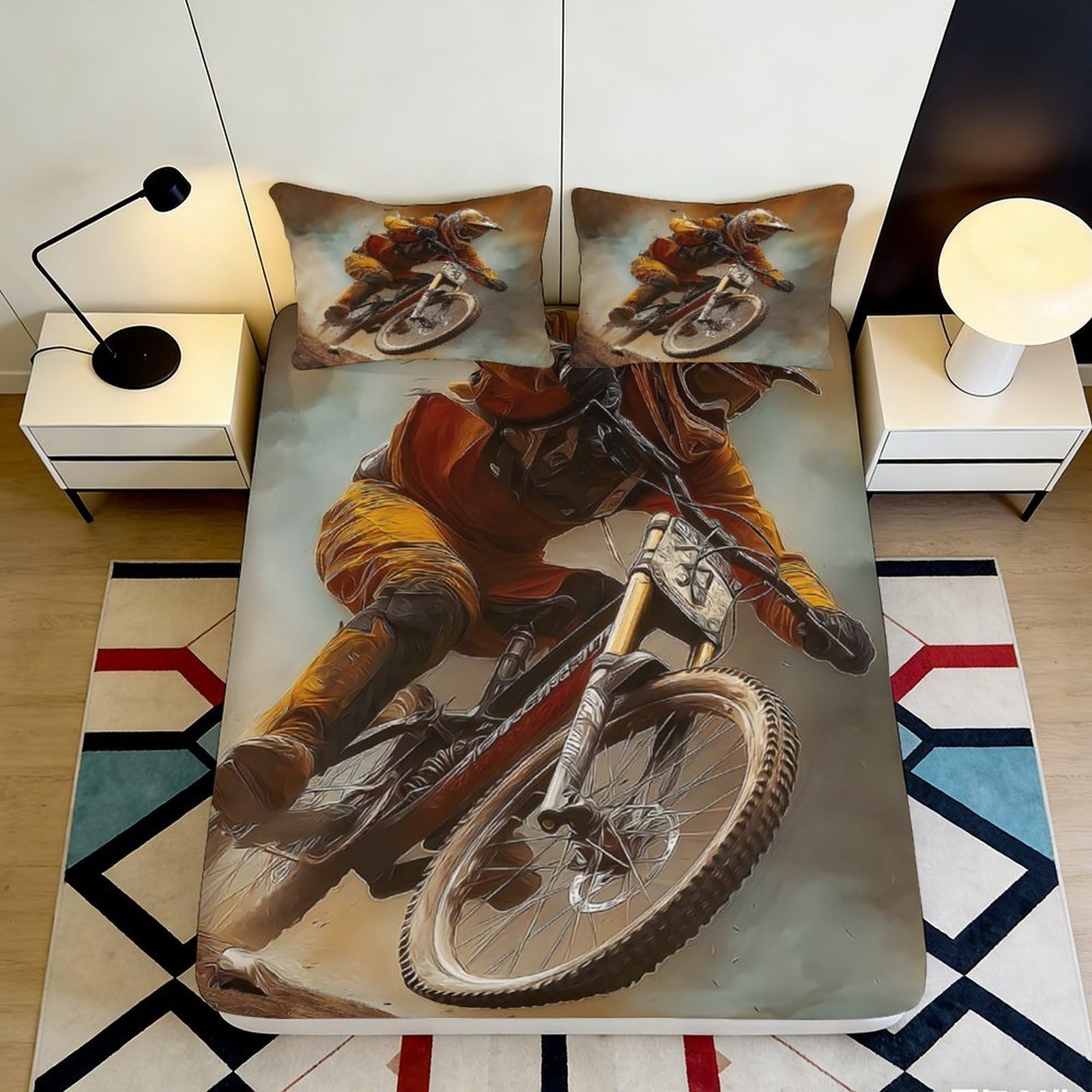 Jqzkxnhpbr Style-9 3D Printed Downhill Bike Fitted Sheet Microfiber Soft Breathable Mountain Cycling Mattress Cover For Bedroom Decor 90X200x25cm