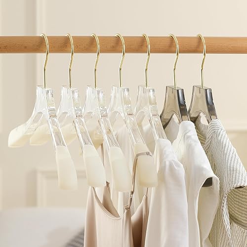 Miniatura 4 de Besser - Paquete de 6 perchas acrílicas de lujo de 15 pulgadas, perchas acrílicas doradas con hombros anchos para abrigo, perchas antideslizantes de