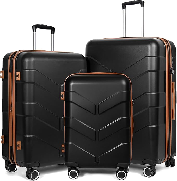 Luggage Sets 3 Piece with Spinner Wheel, Hardside Suitcase Set with TSA Lock, Expandable Lightweight Travel Luggage for Men and Women, Black