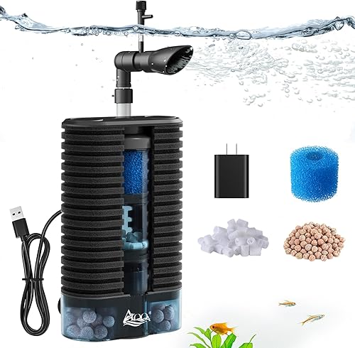 AQQA Filtro de esponja de acuario para peceras ultra silencioso DC 5 V filtración biológica multietapa con cama fluidizada, filtro seguro de peces