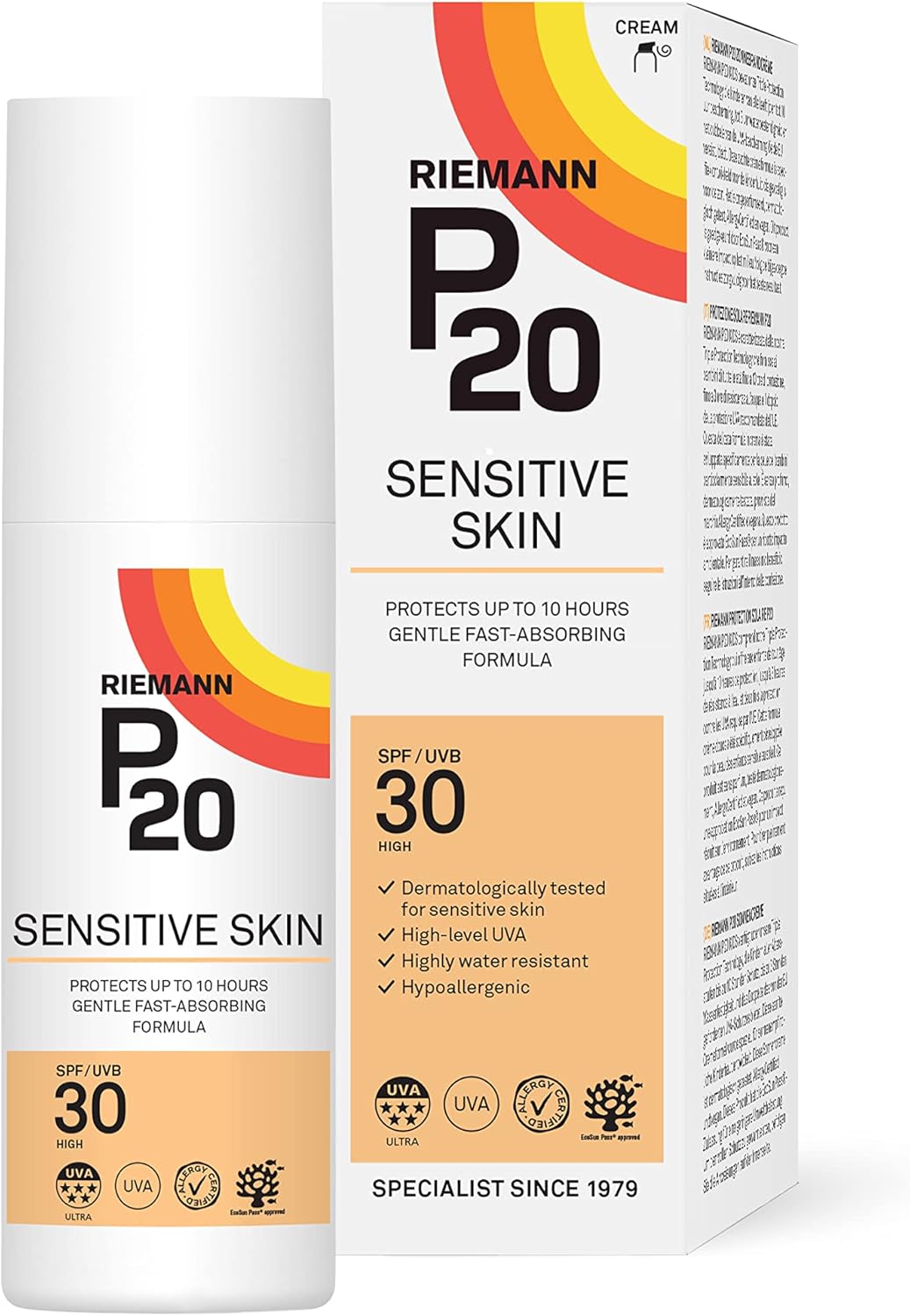 RIEMANN P20 SPF30 Sensitive Sun Cream 100ml, High Level UVA Protection for up to 10 Hours, Allergy Certification, Water Resistant, Durable & Long Lasting, Sweat Resistant RIEMANN P20 SPF30 Sensitive Sun Cream 100ml, High Level UVA Protection for up to 10 Hours, Allergy Certification, Water Resistant, Durable & Long Lasting, Sweat Resistant