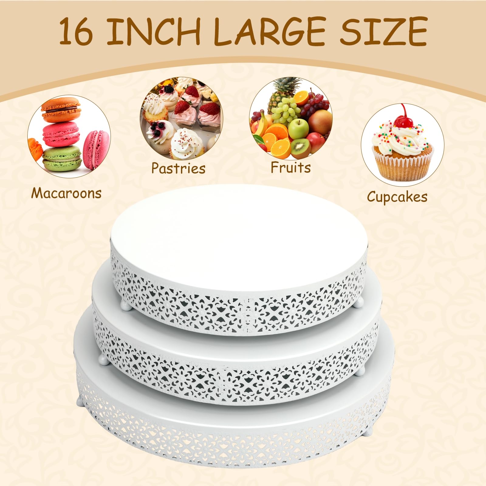 Goaste 3 Pack Cake Stand Set, Round Metal Cake Stands, Dessert Cupcake Pastry Candy - View #7