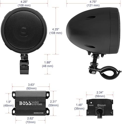 Miniatura 6 de BOSS AUDIO MCBK470B negro 1000W sistema de sonido para motocicletaATV con altavoces Bluetooth dos pares de altavoces impermeables de 3 pulgadas