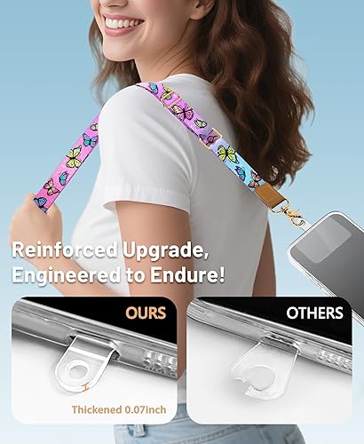 Miniatura 3 de Cordón cruzado para teléfono celular con correa para la muñeca, diseño de bonita mariposa, para colgar alrededor del cuello, correa ajustable, para