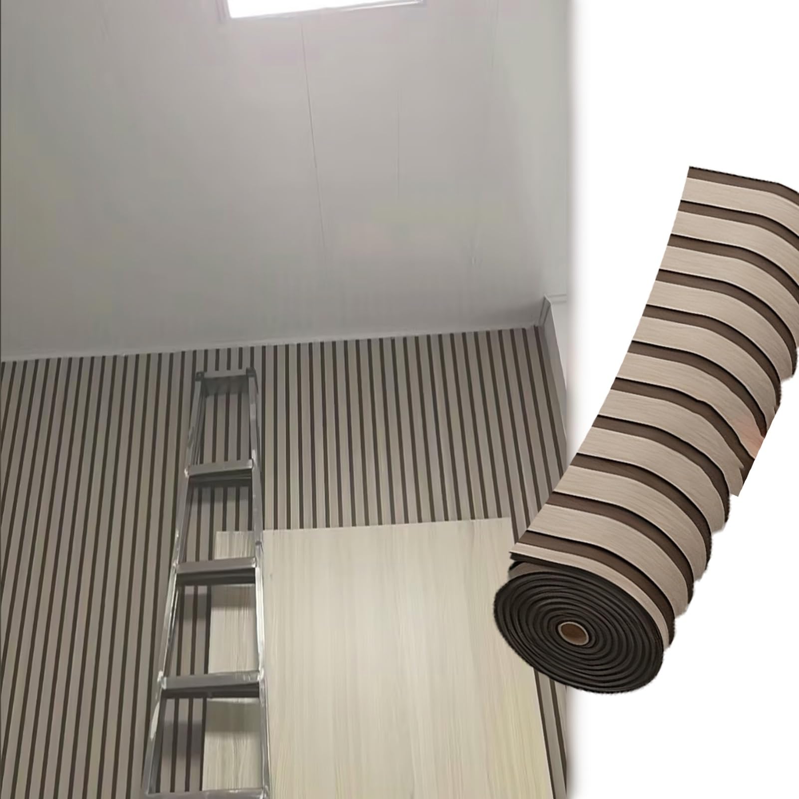 Azulejos de Techo Papel Pintado Autoadhesivo 3D de Lujo con Efecto Madera Gris Retro, Rollos de Placas de Techo para Dormitorio, Baño o Salón, Paneles(Brown/B,0.6x6.0m/2x20ft)