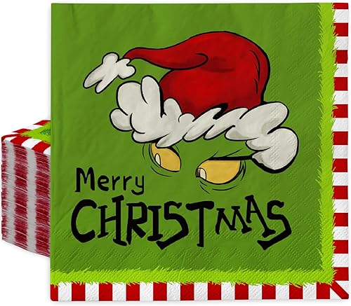 AnyDesign Paquete de 80 servilletas de papel de Feliz Navidad, divertidos personajes de dibujos animados, servilletas de almuerzo desechables verde disponible en Yaxa Peru