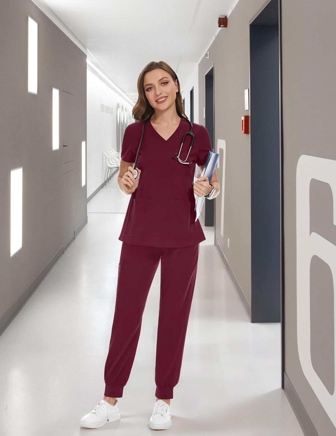 PACBREEZE Women's Maternity Scrubs with 6 Pockets, Workwear Maternity Jogger Scrubs Pregnancy Pants, S-XXL - Image 2