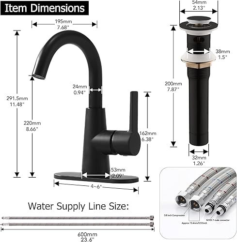 Miniatura 8 de Phiestina Grifo de baño de un solo orificio de 4 pulgadas, NS-SF01-ORB+WE10-MB