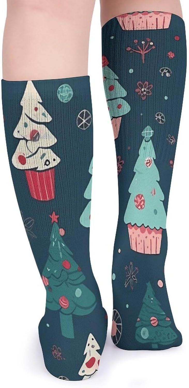 5-Pack Knee High Socks, 15.7 Inch Breathable Casual Socks Cupcakes Stockings for Men Women
