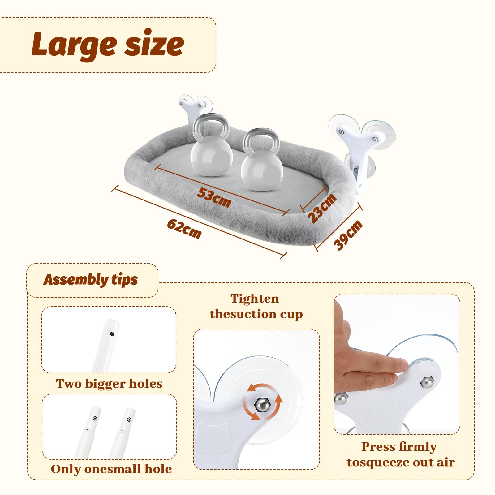 Sprifityy Hamac pour Chat,avec ventouses Stables,Chaise Longue Pliable,hamac de fenêtre,lit pour Animaux de Compagnie,Bain de Soleil,capacité de Charge jusqu'à 23 kg (Gris, XL)