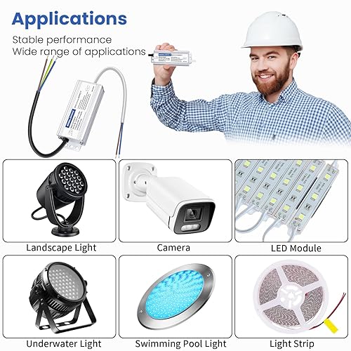 Miniatura 6 de Fuente de alimentación impermeable IP67 24V 24 W 1 A, controlador LED de 24 V, convertidor de 110 V CA a 24 V CC, ideal para interiores y