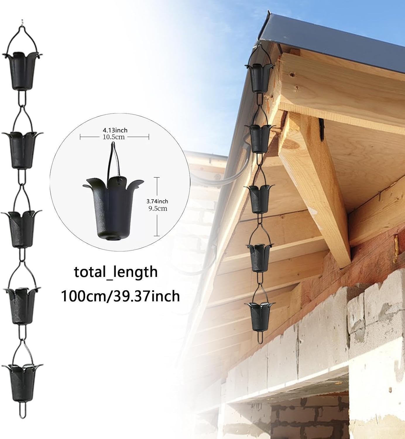Morning Glories Rain Chains Water Diverter Rainwater Catcher Chain Gutter Chain for Yard