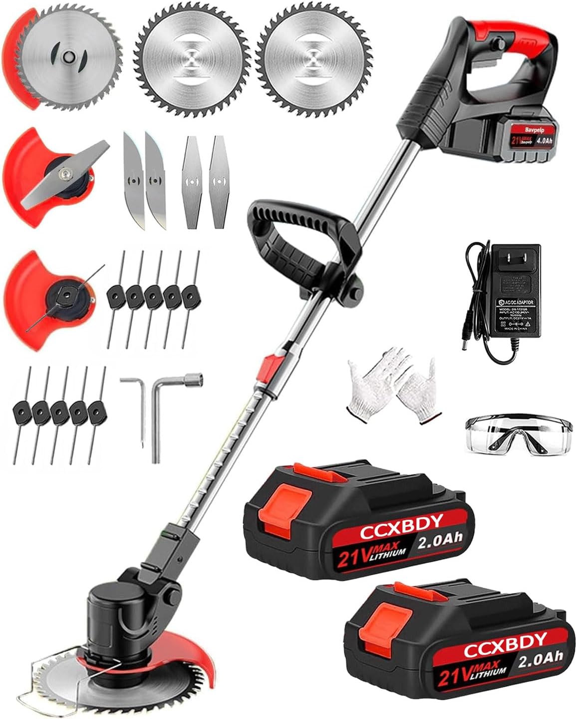 Electric Weed Wacker Cordless, 21V Electric Weed Cordless Eater Battery Powered with 2Pcs 4.0Ah Batteries, 3 in 1 Stringless Grass Trimmer/Edger/Brush Cutter for Lawn Yard Garden