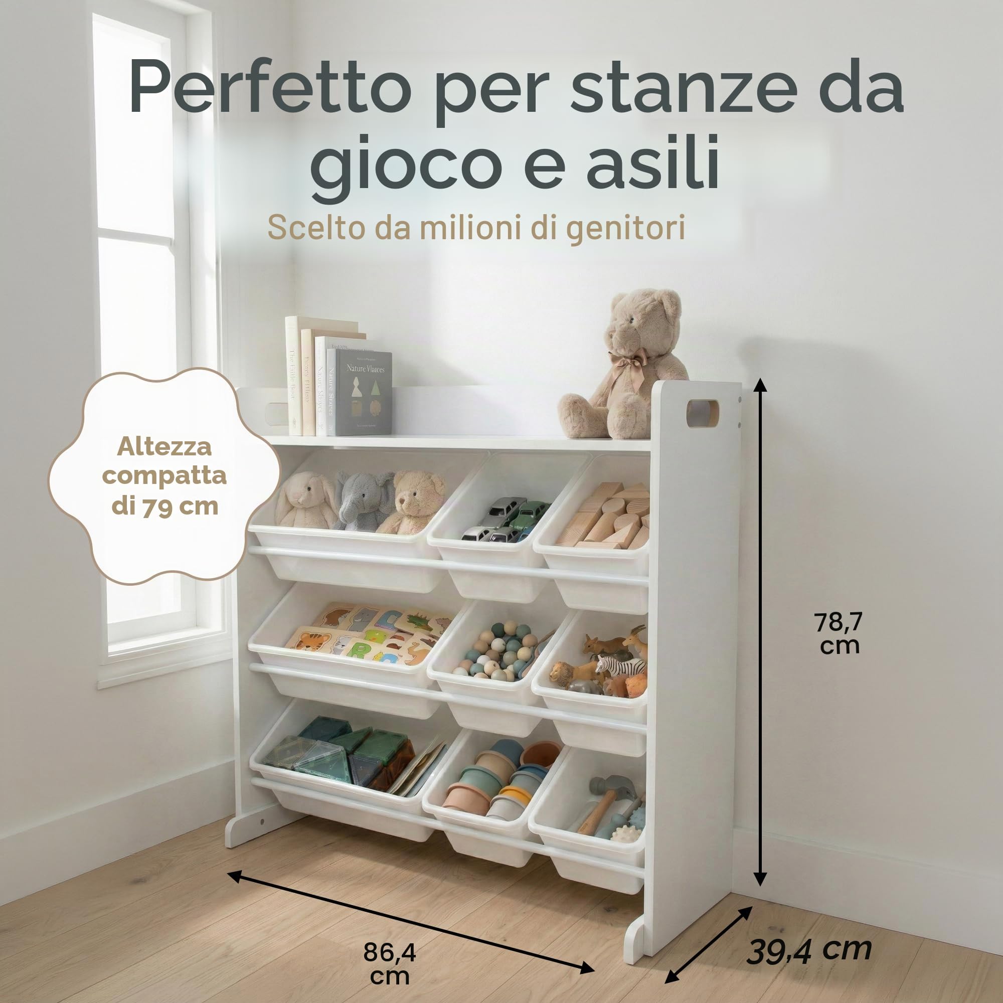 HumbleCrew Scaffale Bambini Luminoso: Organizer Giocattoli con 9 Contenitori, Design Bianco/Bianco Moderno, Ideale per Camerette Stile e Ordinate