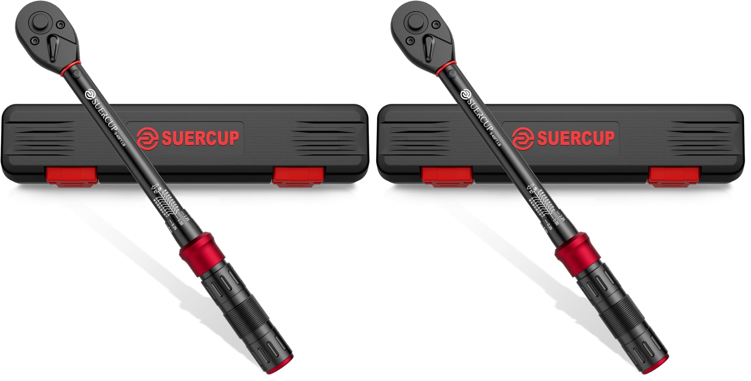 SUERCUP 3/8-Inch Drive Click Torque Wrench - 5-45 Ft-Lb/6.8-61Nm, Dual-Direction Adjustable 72 Tooth Click Torque Wrench for Bike, Motorcycle and Car Repair (Pack of 2)