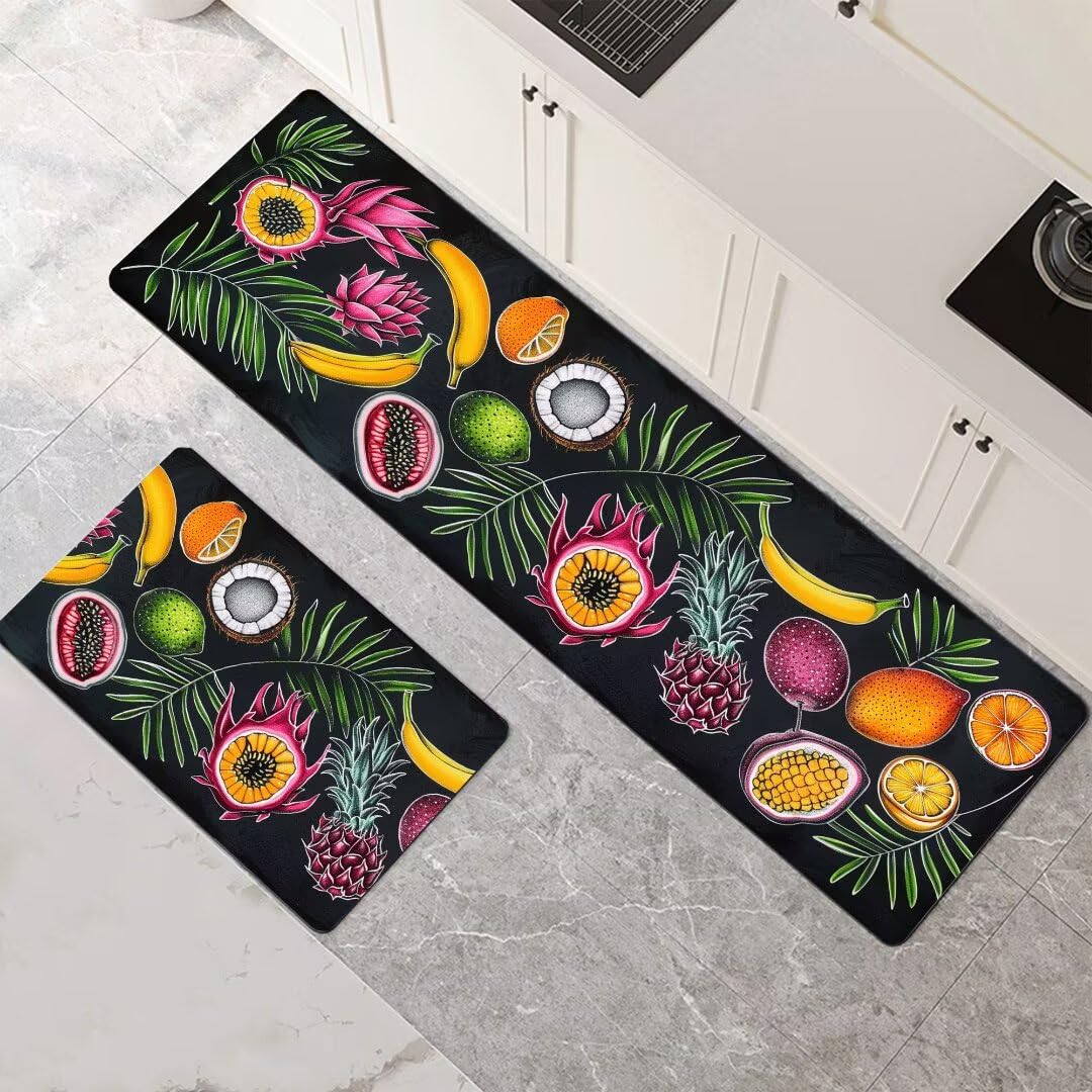 Alfombras de cocina de 2 piezas antideslizantes y lavables con diseño tropical de 50x80 y 50x150cm