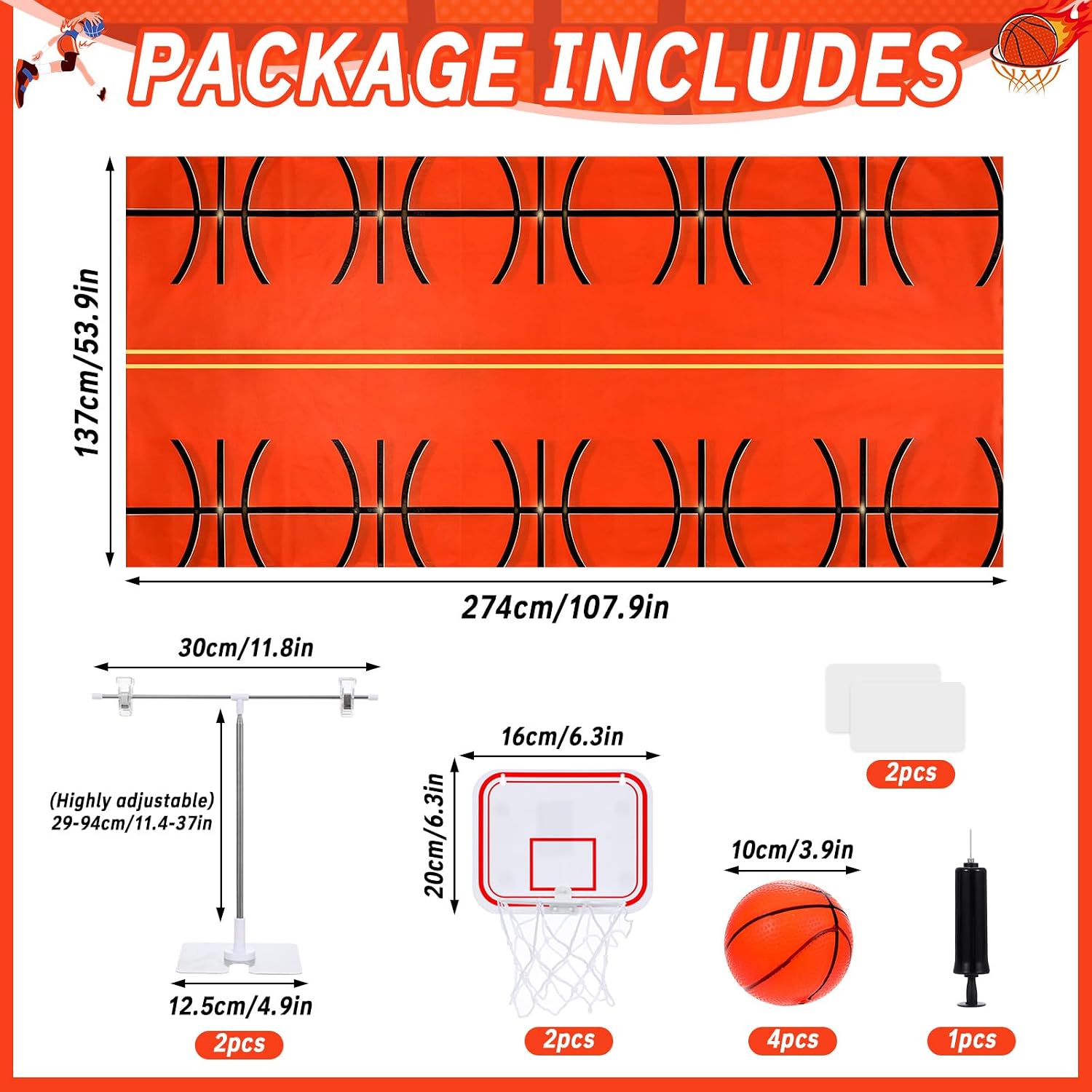 Basketball Party Decorations 13Pcs Mini Tabletop Hoop Game Set & Tablecloth image 2
