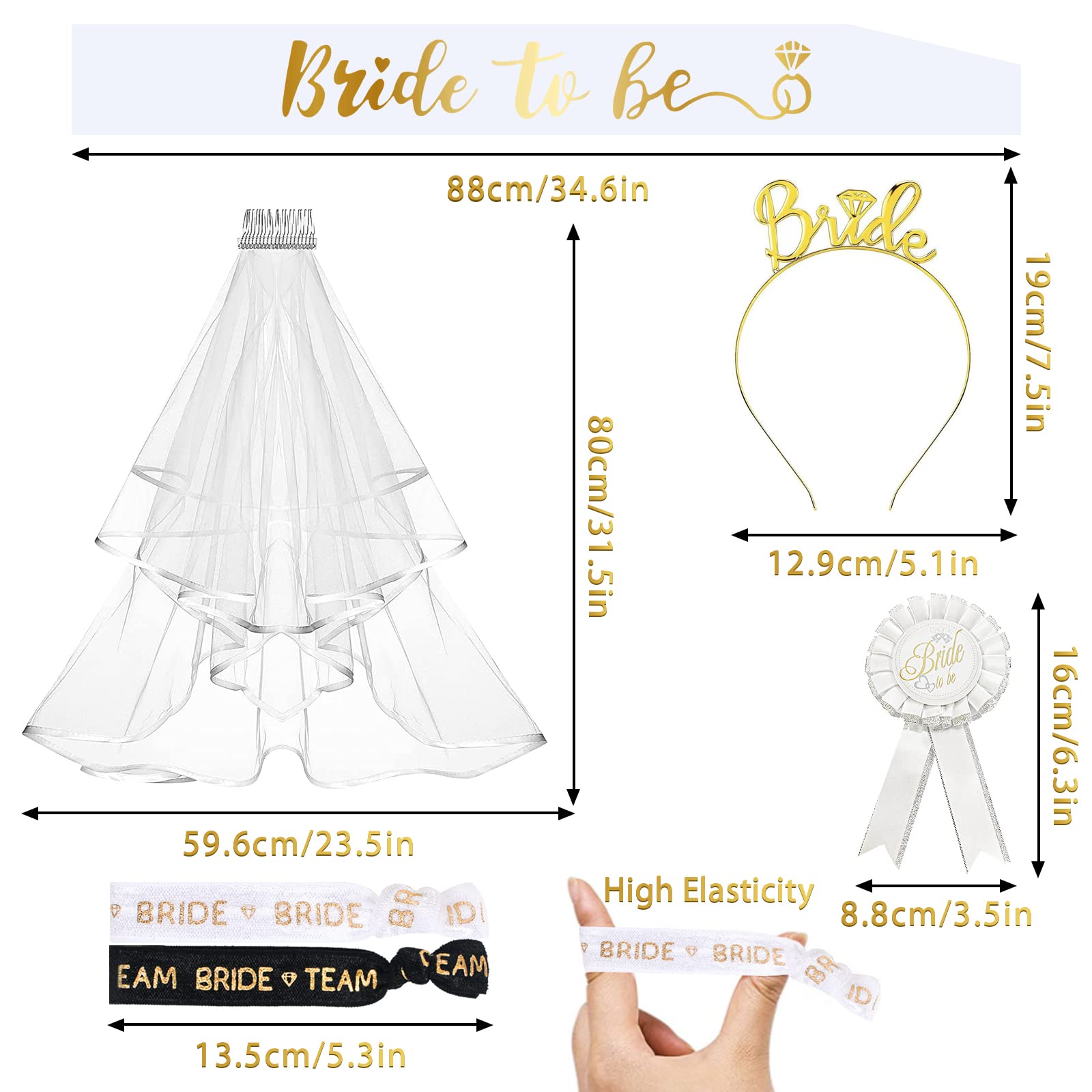15PCS EVJF Accessoire, Bride To Be Écharpe EVJF avec Team Bride Bracelet, Bride To Be Bracelet