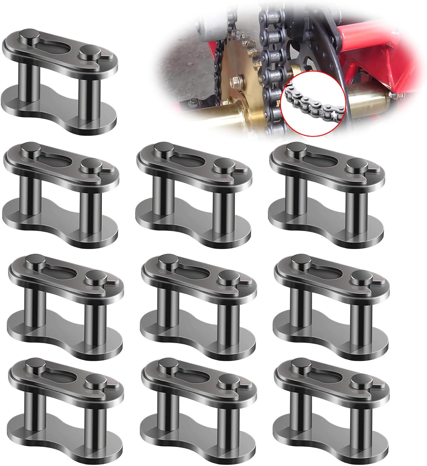 ijuicy 10 PCS #415 Roller Chain Master Connector Link, Pocket Bike Motorcycle Master Link Connector, Suitable for Motorcycle 90cc 110cc 125cc 150cc Dirt Bike Mini Bike Quad Buggy ATV Scooter (Black)