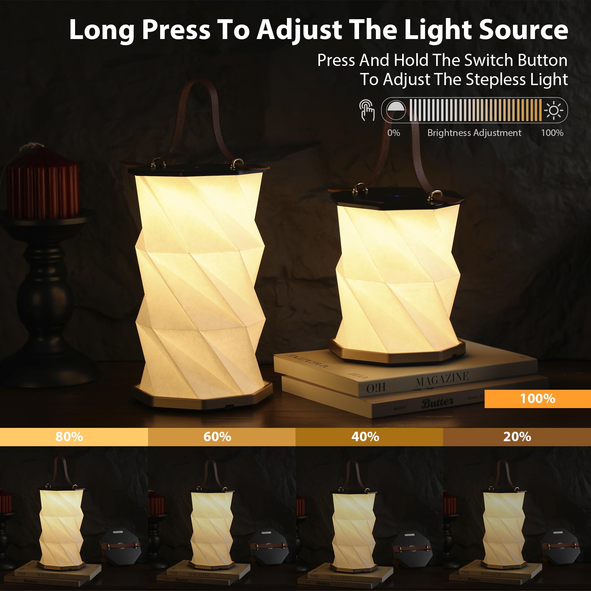 Lampe de bureau pliable rotative – Lampe de poche, lampe de camping, lampe de nuit, lumières LED rechargeables pour chambre à coucher, extérieur, voyage (noir)