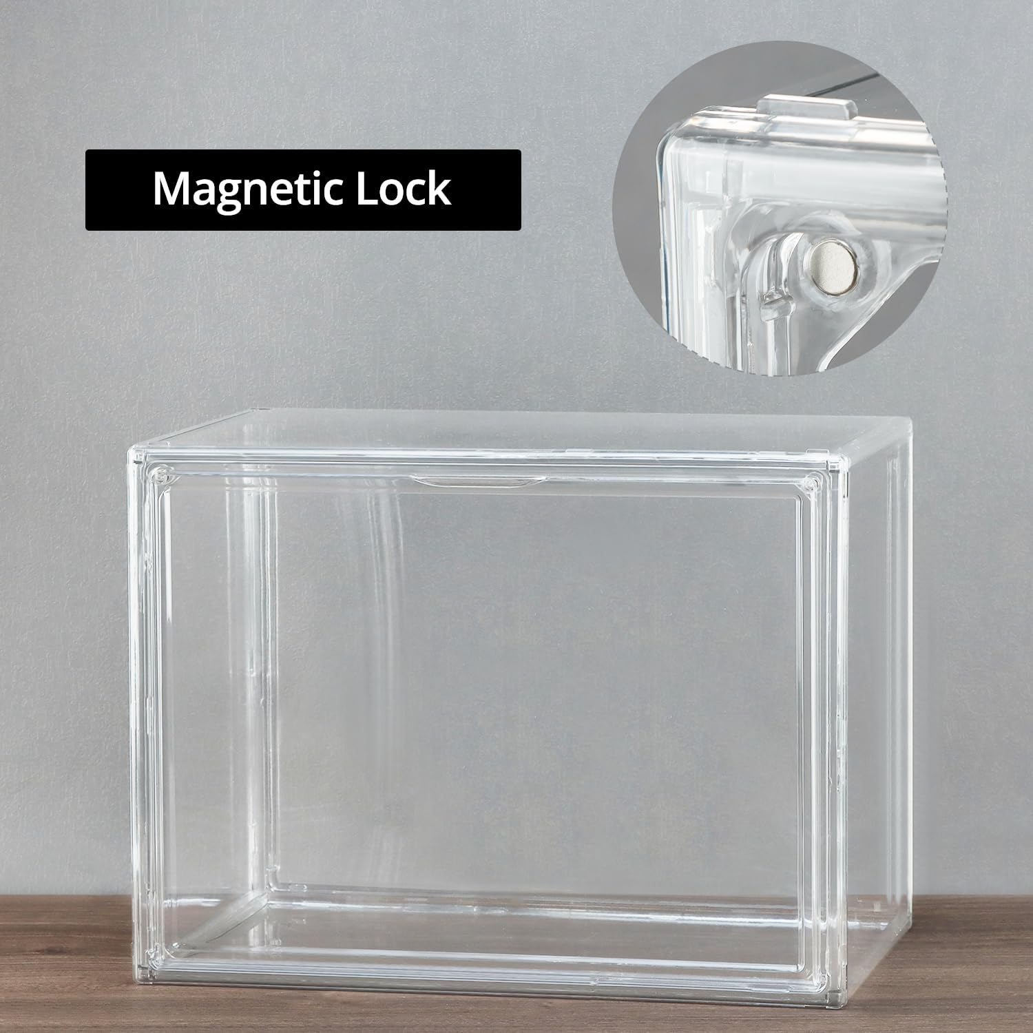 QWORK® 3 Stück Schuhboxen Stapelbar, Transparente Kunststoffboxen mit Magnetverschluss, Schaukasten, für Figuren, Bücher, Kosmetik, Schuhe und Handtaschen